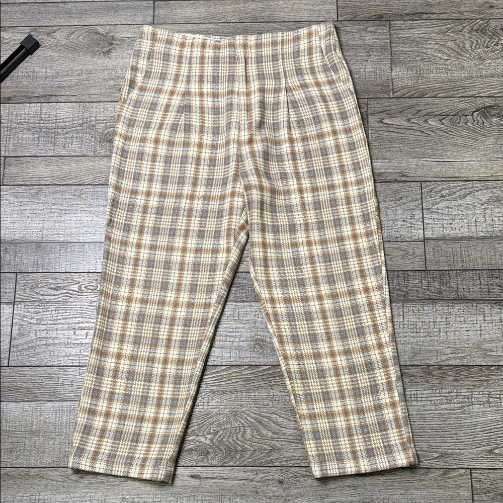 Lush Beige and Brown Plaid Pants